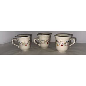 BrickOven Stoneware Heritage Mugs Bird & Floral Design (Set of 3)